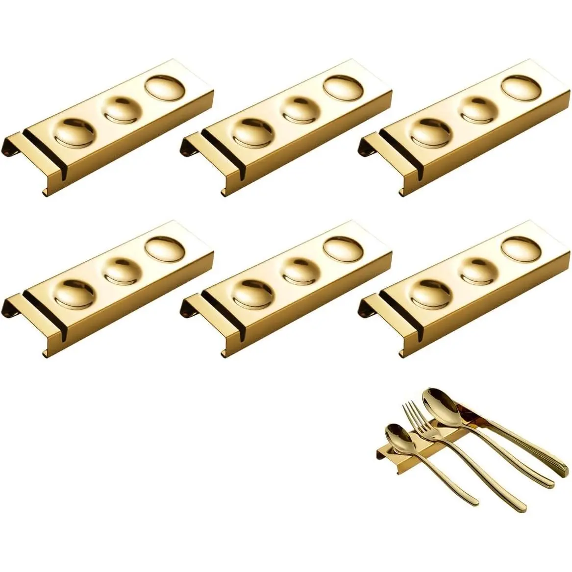 6 PCS Stainless Steel Cutlery Rests Stand Holder for Chopsticks Spoon Knife Teaspoons Salad Fork Flatware Dinner Table Settings Gold 14.5X4.5X1.5CM
