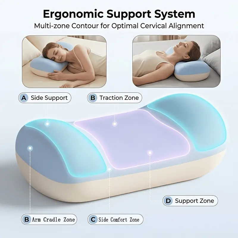 1 Cooling Memory Pillow, Polyurethane Filling, Medium Soft Slow Rebound, Ergonomic Face Down Sleeping Pillow, No Numb Arm Design, Back And Waist Multifunctional Lumbar Support Pad, Portable Travel Pillow, RV Bedding