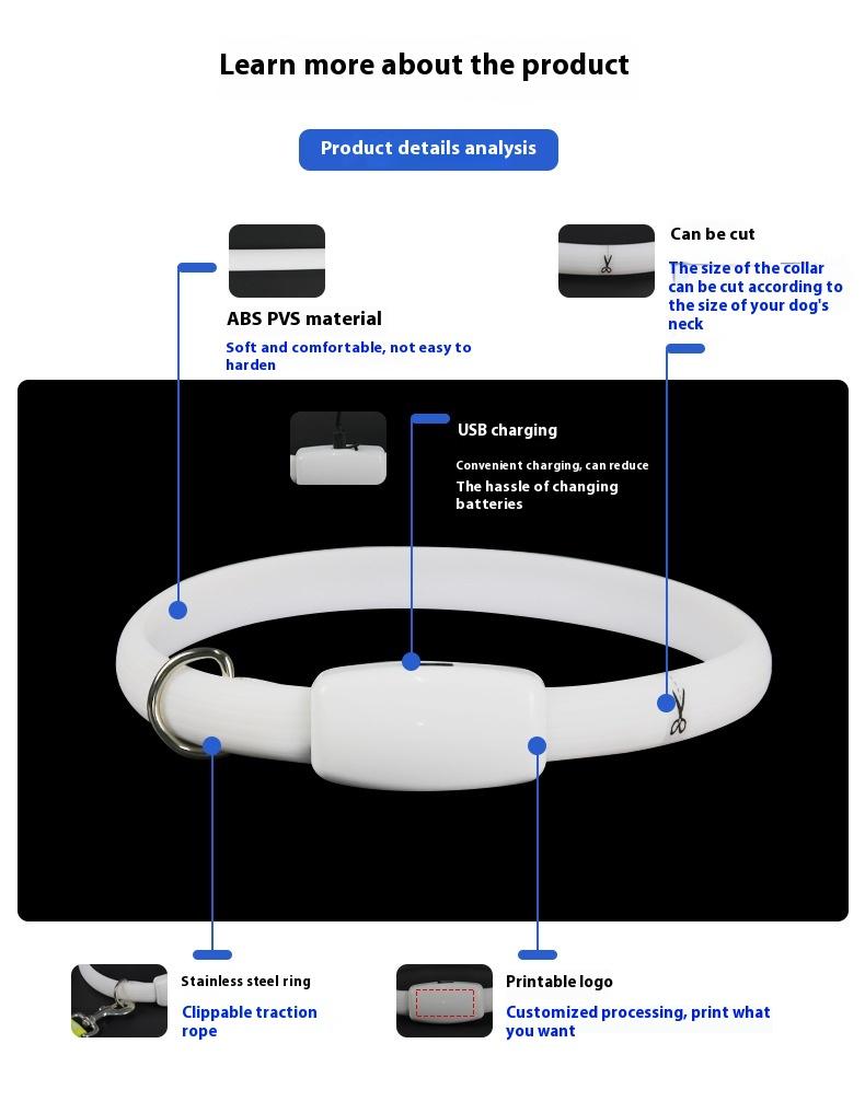 【Pet Essential】USB rechargeable luminous leather belt LED flashing collar with adjustable brightness, extremely cool. christmas  collar ball toy Adjustable LED harness