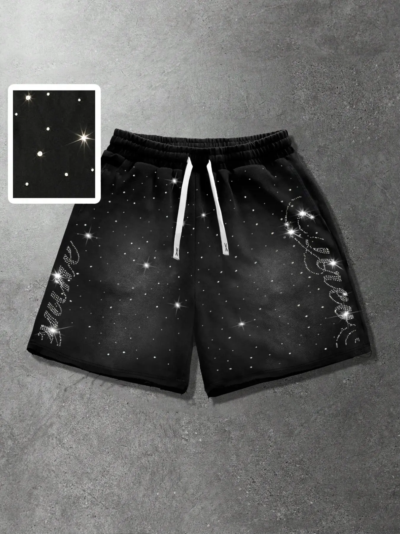 Men's Summer Casual Graphic Print Galaxy Rhinestone Shorts, Fashionable Design for Daily Wear, Comfortable Men's Clothing, Perfect for Everyday Use