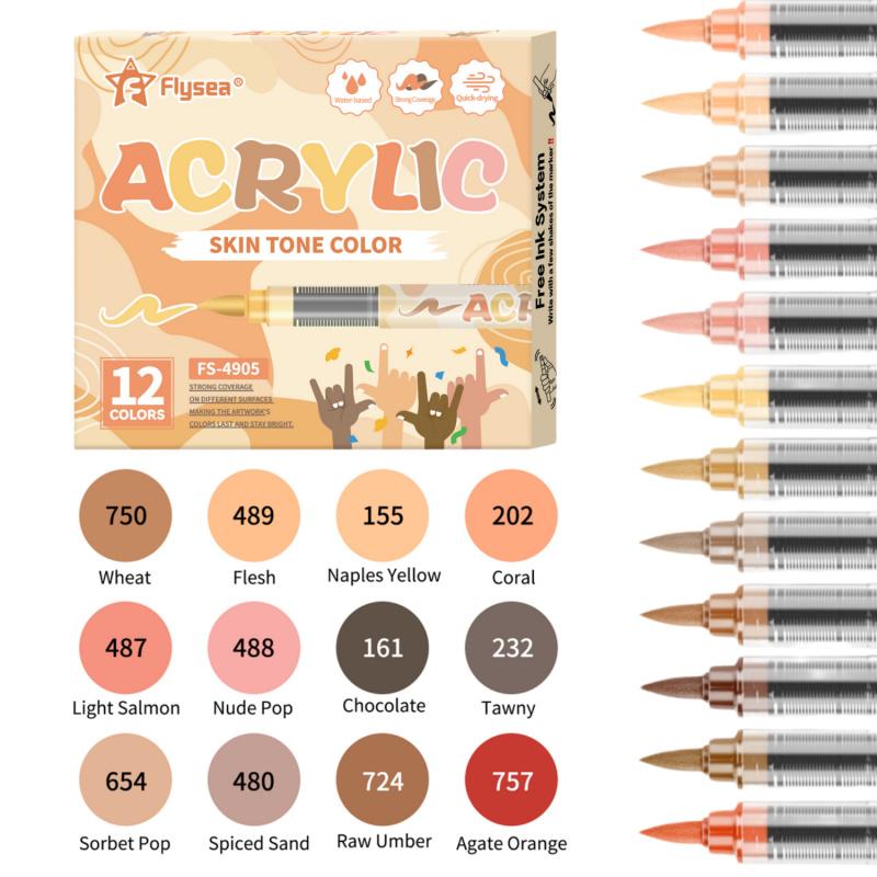 Skin Tones Art Markers,Straight liquid Soft Brush Tip Acrylic Paint Pens, Quick-Drying Waterproof Acrylic Paint Markers for Illustration Sketching, Wood,Glass,Fabric,Rocks Painting, Art Craft Supplies, Art Materials