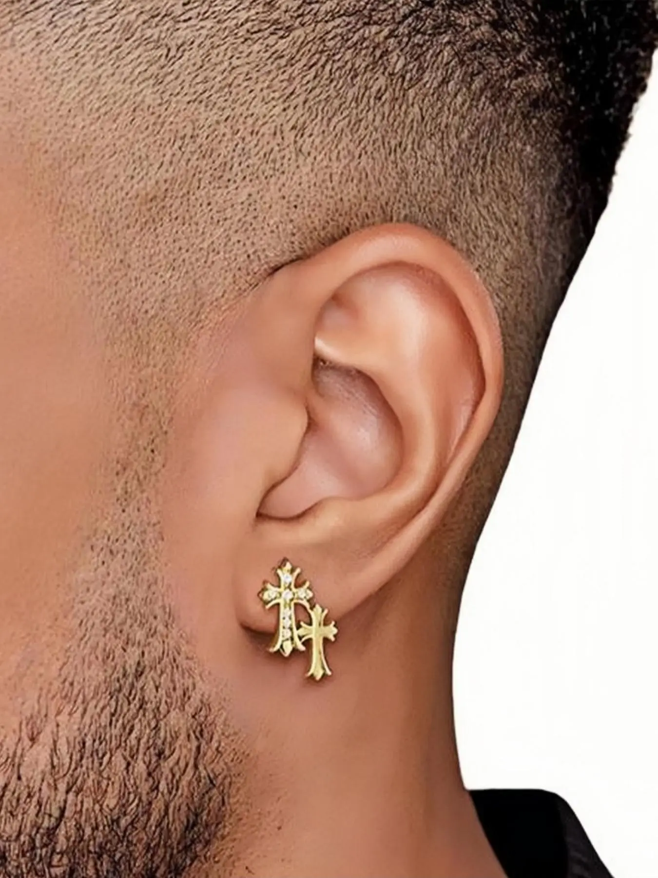 Twin Cross Earrings, 14k Gold Plated Zircon Earrings, Unisex Lightweight Retro Hip Hop Punk Jewelry, Unique Pendant Cross Earrings
