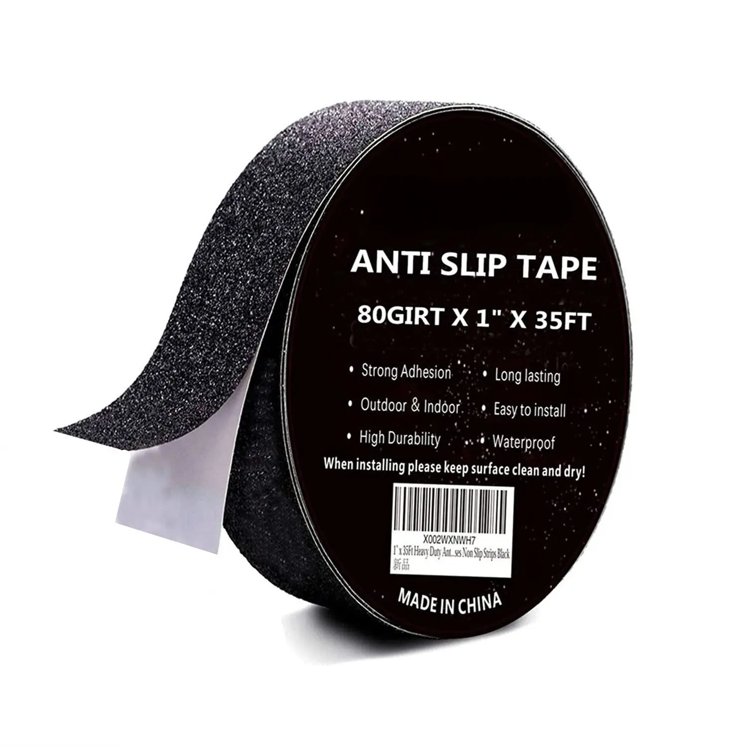 1" x 35Ft Heavy Duty Anti Slip Tape, 80grit Friction,Grip,Abrasive for Stairs Outdoor/Indoor  Grip Tape Safety Non Skid Tread Staircases Anti-Slip Traction Tape Black