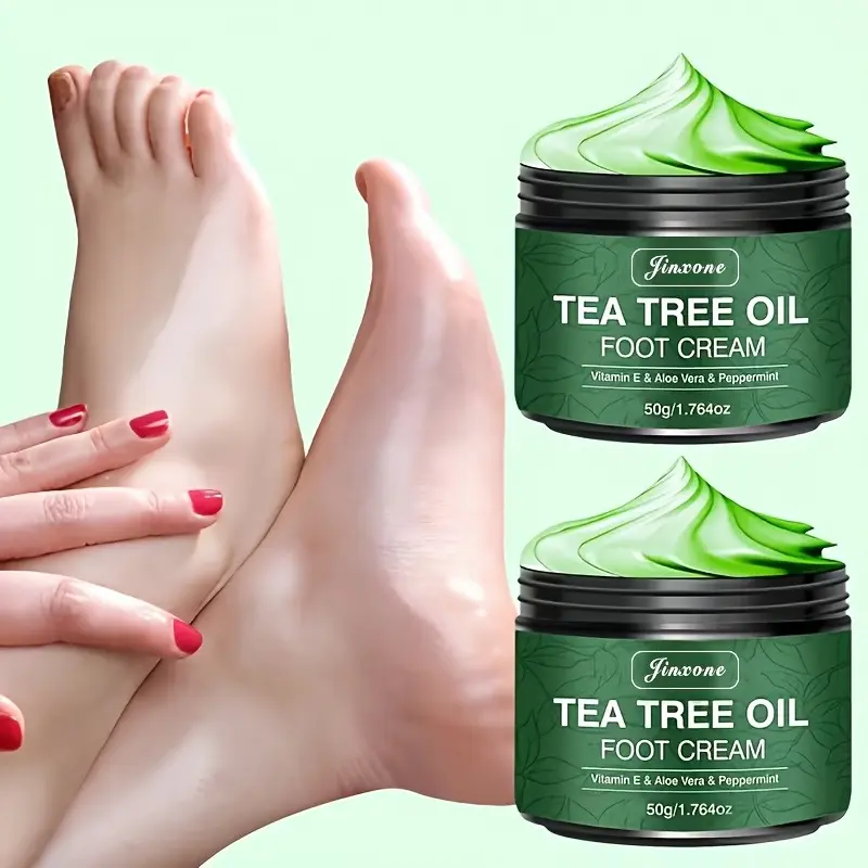 Tea Tree Oil Foot Cream with Vitamin E, Aloe Vera and Peppermint 50g - Enriched with moisturizing ingredients, tea tree oil and phytosterols - Foot Moisturizer, for all skin types, cracked heels, Cracked Heel Repair and rough feet