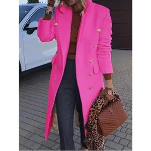 Women's Long Sleeve Mid-Length Woolen Coat Double-Breasted Jacket