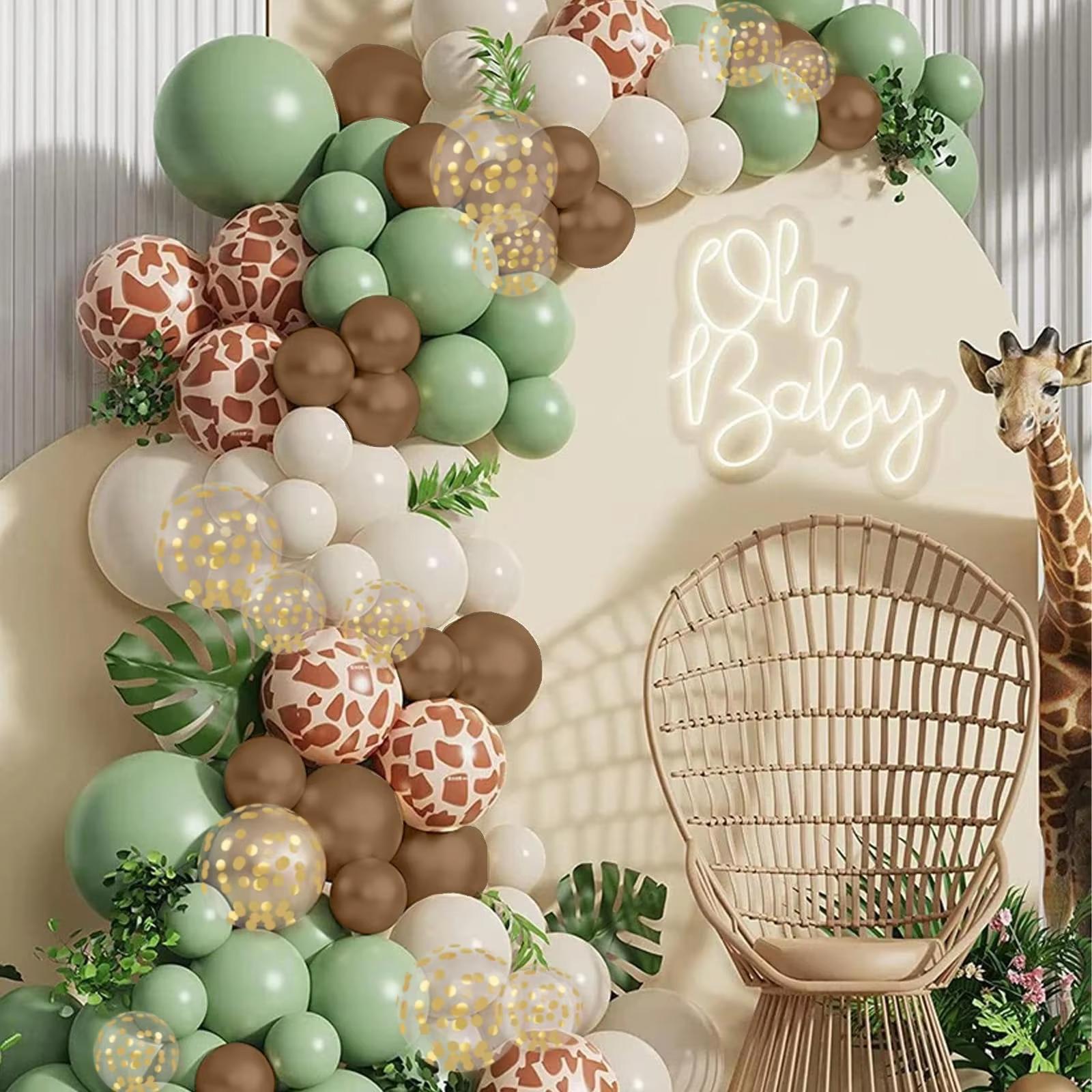 35pcs/set 12 inch Sage Green Deer Print Confetti Balloon Set Zoo Jungle Dinosaur Theme Birthday Wedding Graduation Decorations