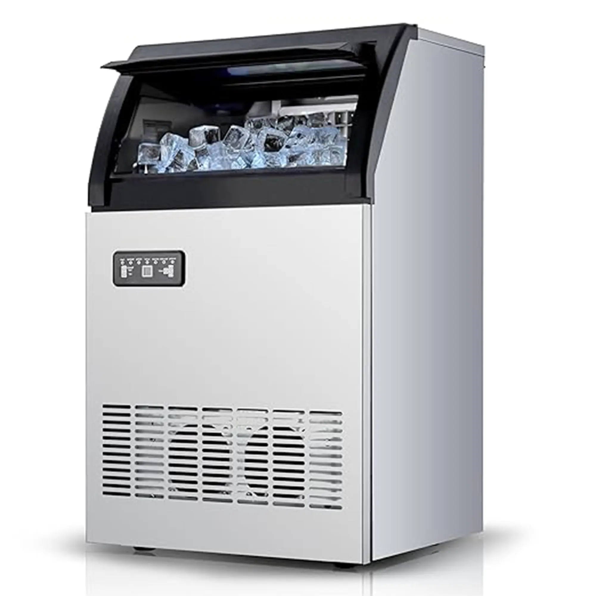GARVEECommercial Ice Maker Machine - 120lbs/24H, 33lbs Storage Basket, Stainless Steel Under Counter, Self Cleaning, Includes Water Filter & Scoops, for Home Office Restaurant Bar