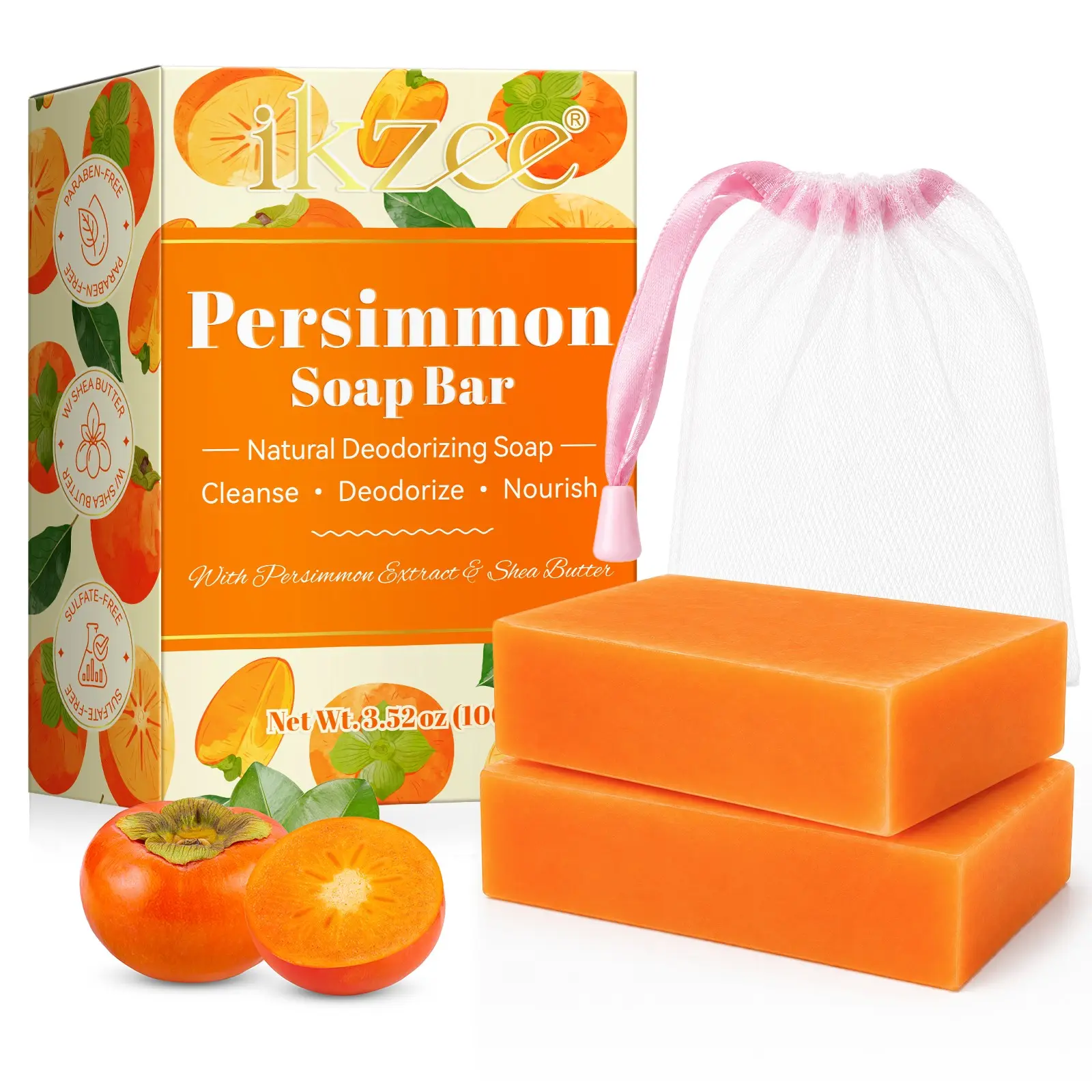 Kaki Cleaning Soap, Gentle Daily Cleansing Moisturizing Body Soap, Summer Deodorant Soap, Fresh Scented Bath Soap, Deodorizing Soap