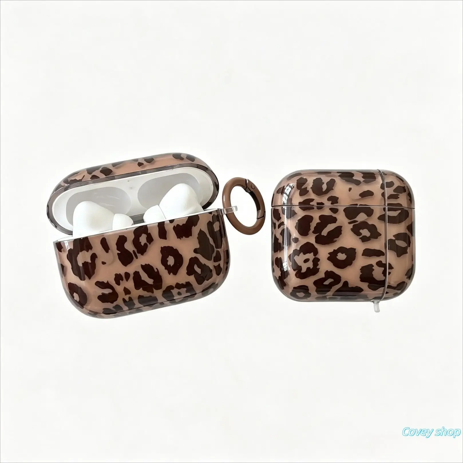 Leopard Print Wireless Earbud Protective Case with Detachable Keyring, Scratch-Resistant, Drop-Resistant Shockproof Shell, Portable Protection Accessory for Commuting, Travel