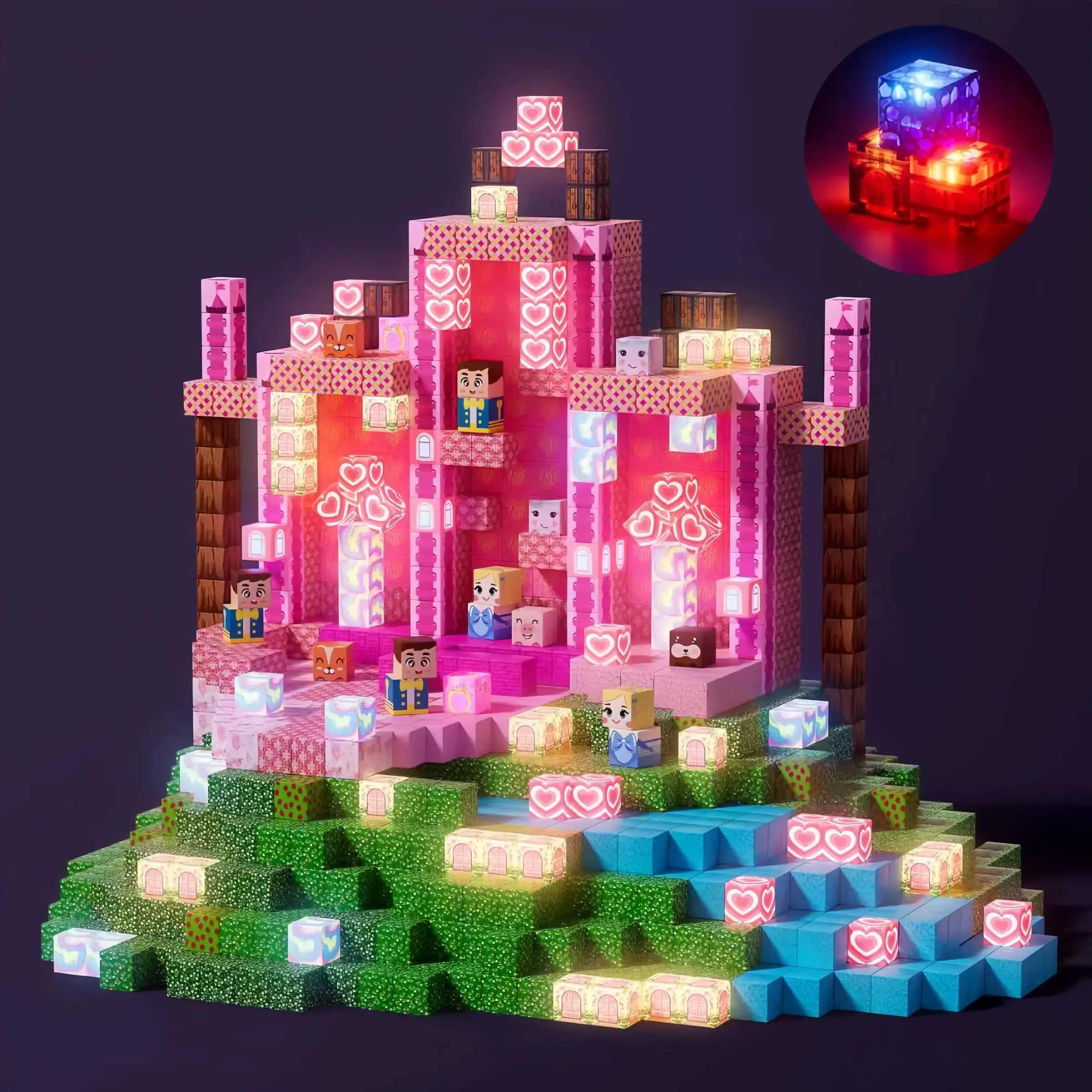 150pcs Glow Magnetic Cubes, Princess Castle Building Blocks, Stem Education Toy, Girl Gift, 3-12 Years, Unisex, Choking Hazard Warning