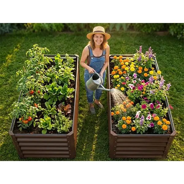 Garvee Durable Galvanized Steel Raised Garden Beds - 2 Pack 4×2×1.5ft & 6×3×1ft Outdoor Metal Planter Boxes for Vegetables, Flowers, Outdoor Plants - 1mm Thick All-Seasons Above Ground Gardening Solution