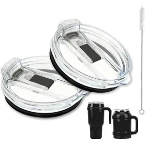40 oz  Tumbler Lid , 2-Pack for 40oz 50oz, Leak-Proof Push- Flip Straw Lid & Cleaning Brush,  Spill Proof