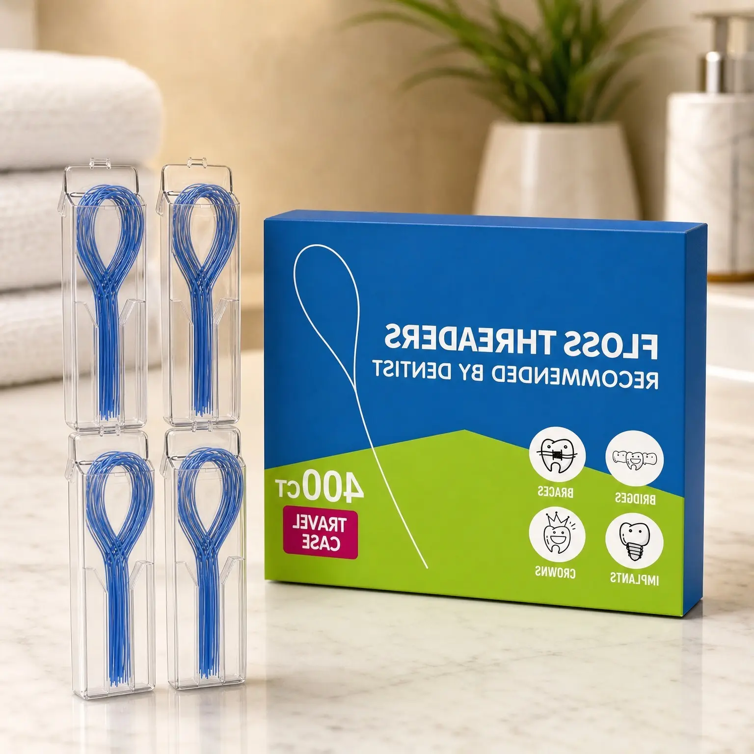 Orthodontic Floss Threaders for Braces, Bridges, and Implants | Dental Care Tool, 400 Count (Pack of 4)Gift