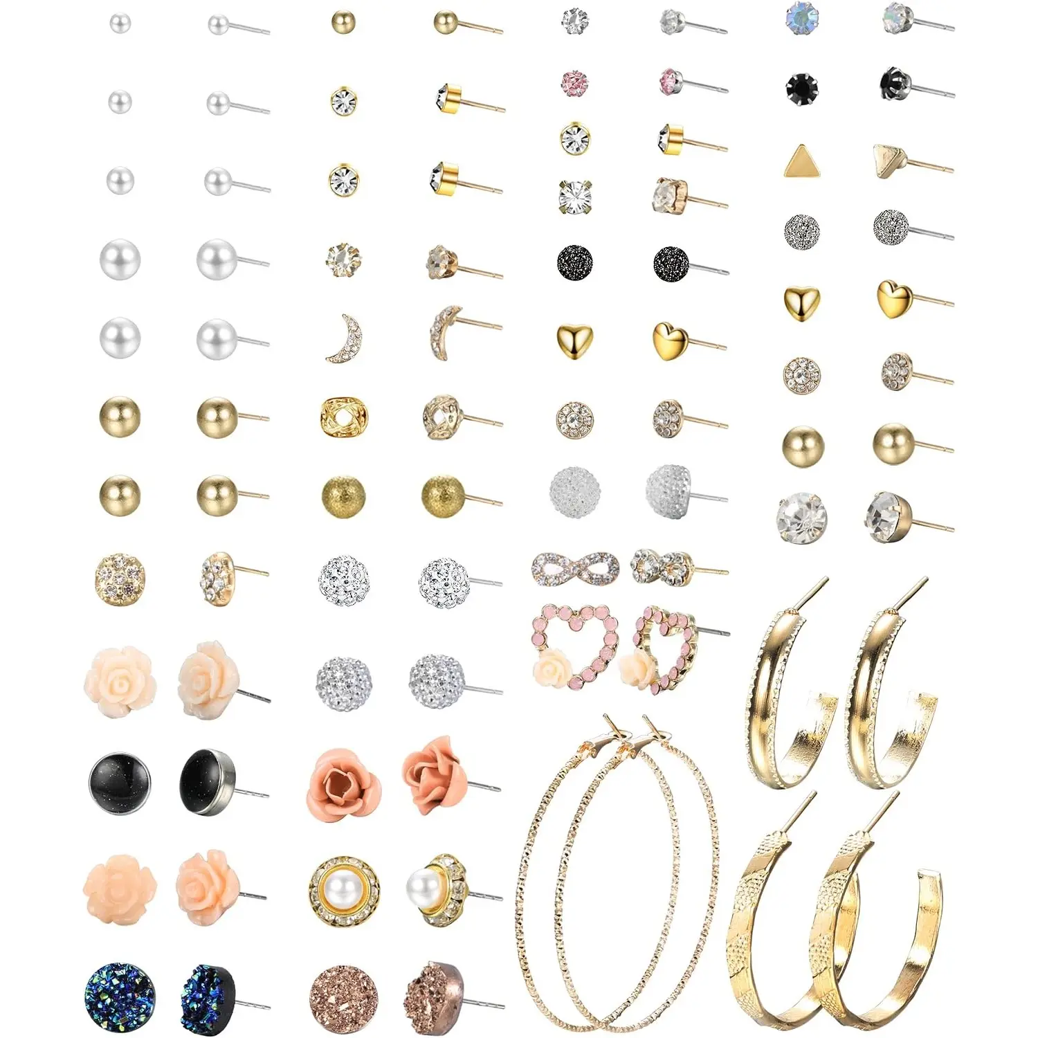 45 Pairs Assorted Multiple Faux Pearl Flower Stud Earrings Set for Women Simple Big Circle Hoop Earring Set Women Jewelry Gifts