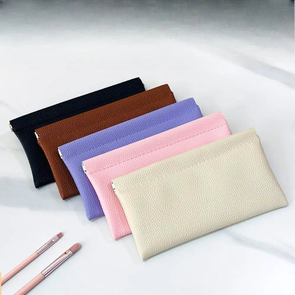 Lychee Pebbled Squeeze Coin Purse with Snap Close, Minimalist Foldable Business Pouch for Women & Men, Large Capacity & Scratchproof, Wallets For Women, Hangable, Coin Holder/Purse, Anti-Theft, Pebble Texture, Long Wallet, Business Use, Multi-Function, Ev