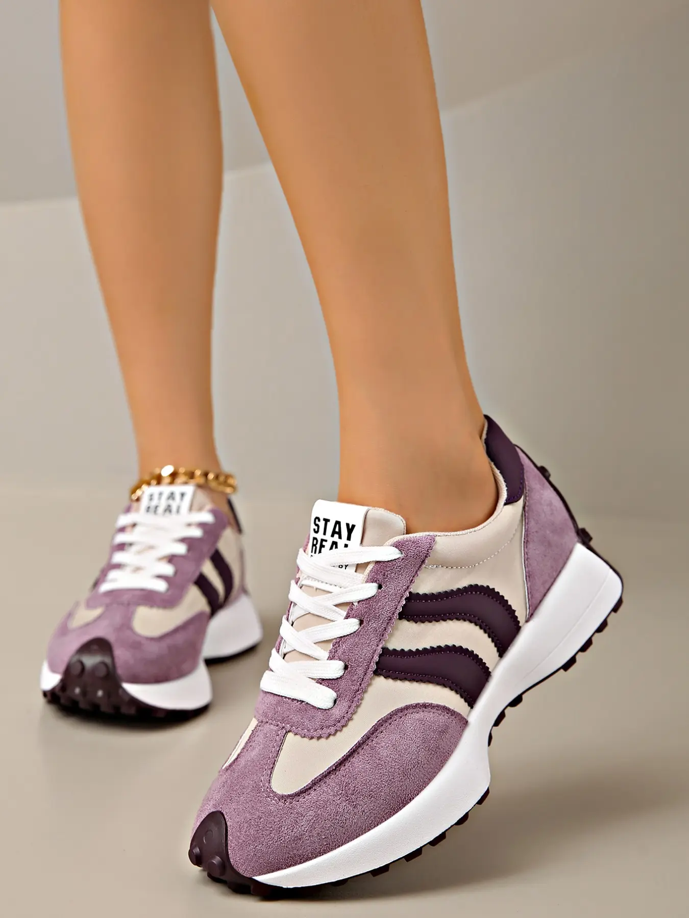 Women's Sporty Arisan Shoes Spring & Fall Elegant Fashion Casual Round Toe Low Top Lace-Up Thick Sole Breathable Outdoor Colorblock Running Shoes