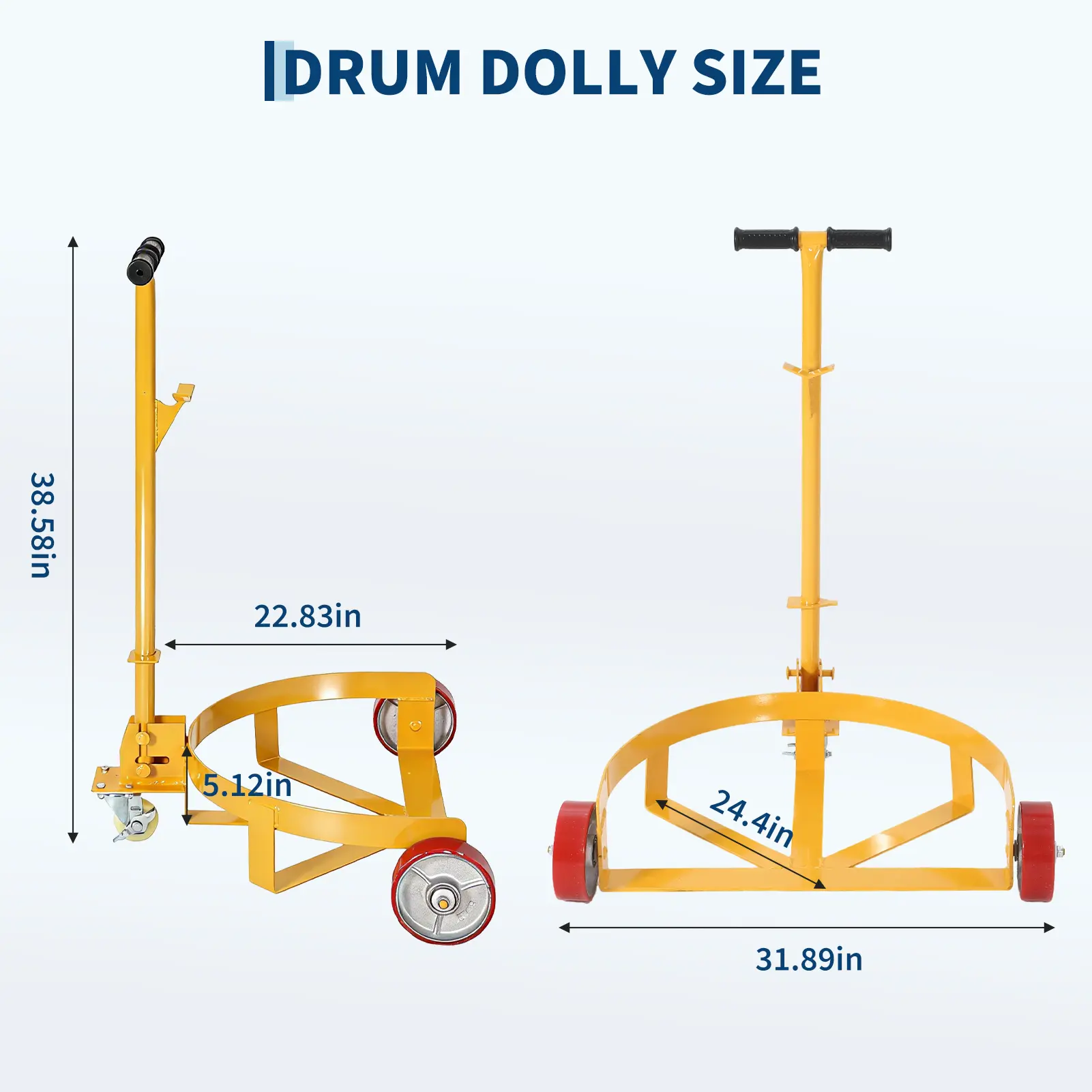 Heavy Duty 55 Gallon Drum Dolly, 1200 LBS Capacity Barrel Cart with Handle & Smooth Swivel Wheels, Labor-Saving Drum Transport Tool for Warehouse, Garage and Workshop
