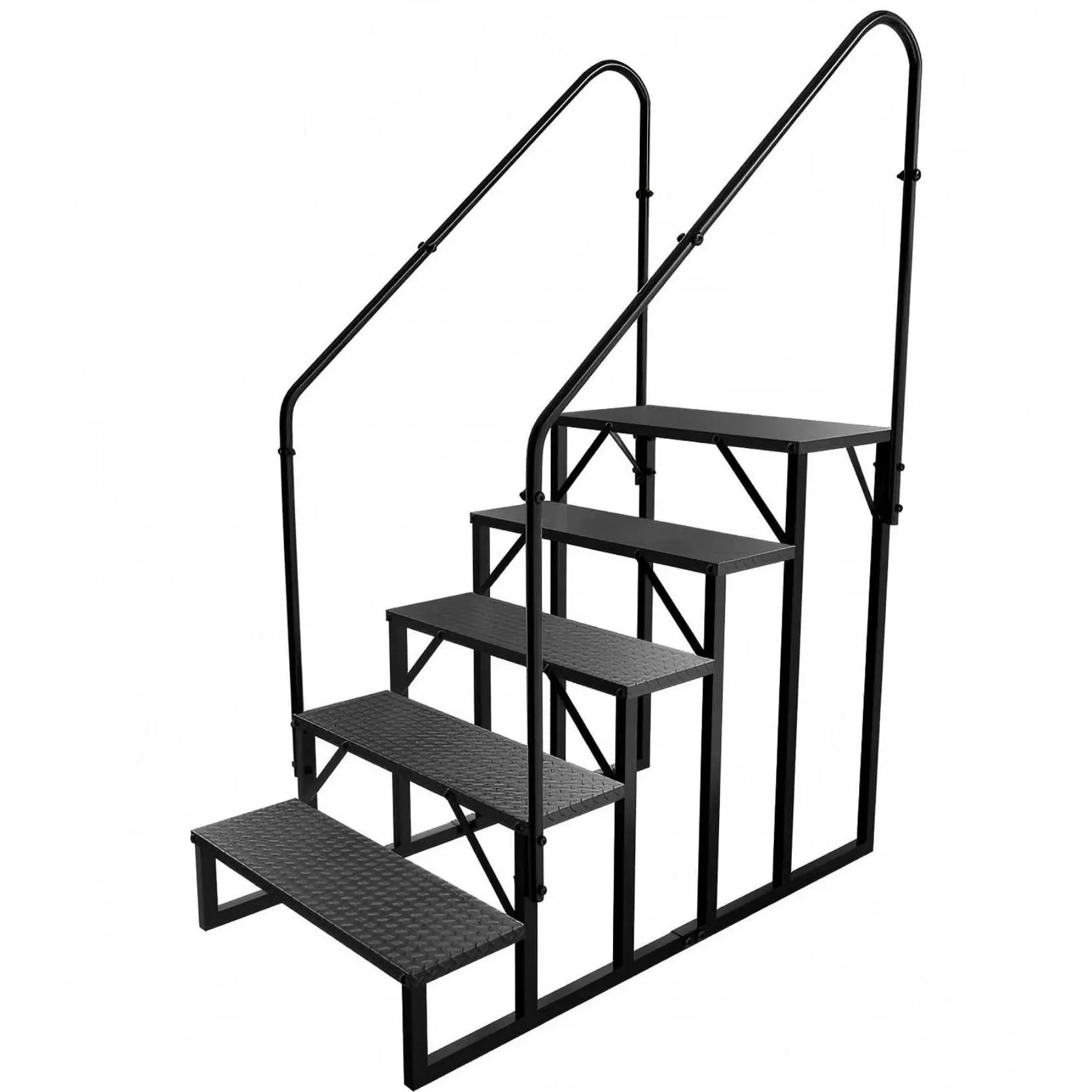 5 Step RV Stairs with Handrail, Heavy Duty Anti-Slip Metal RV Steps, Detachable Outdoor Stairs for 5th Wheel/Hot Tub/Mobile Home/Pool