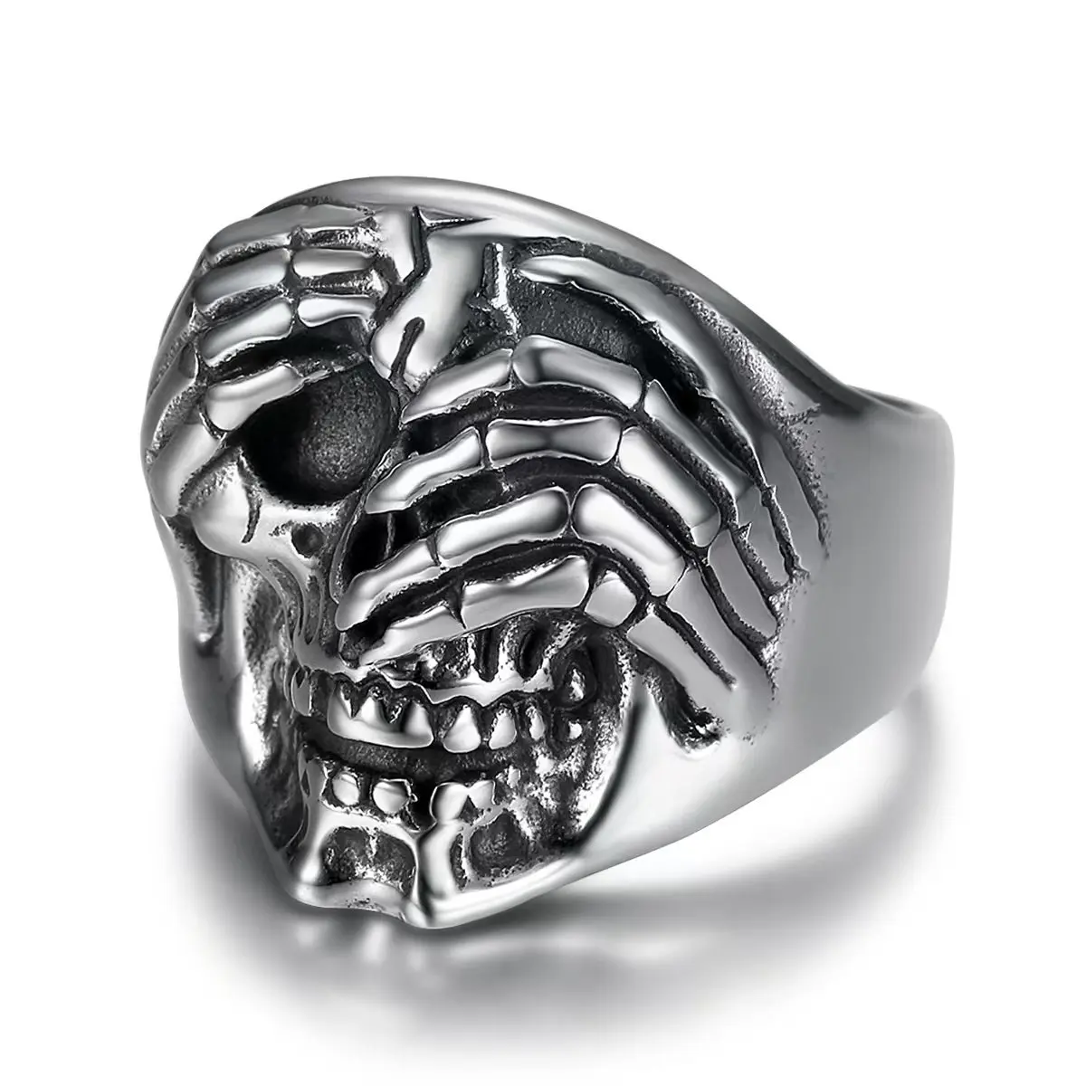 Men's Vintage Antiqued Geometric Skull Ring - Heavy Metal Biker Style Fashion Band, Fade-Resistant, Party Gift, Stainless Steel Jewelry, Male