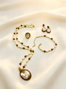 Baroque Necklace Earrings Ring Bracelet Set, Unique Luxury Vacation Style Jewelry Kit, Complete Accessories, Charming Design