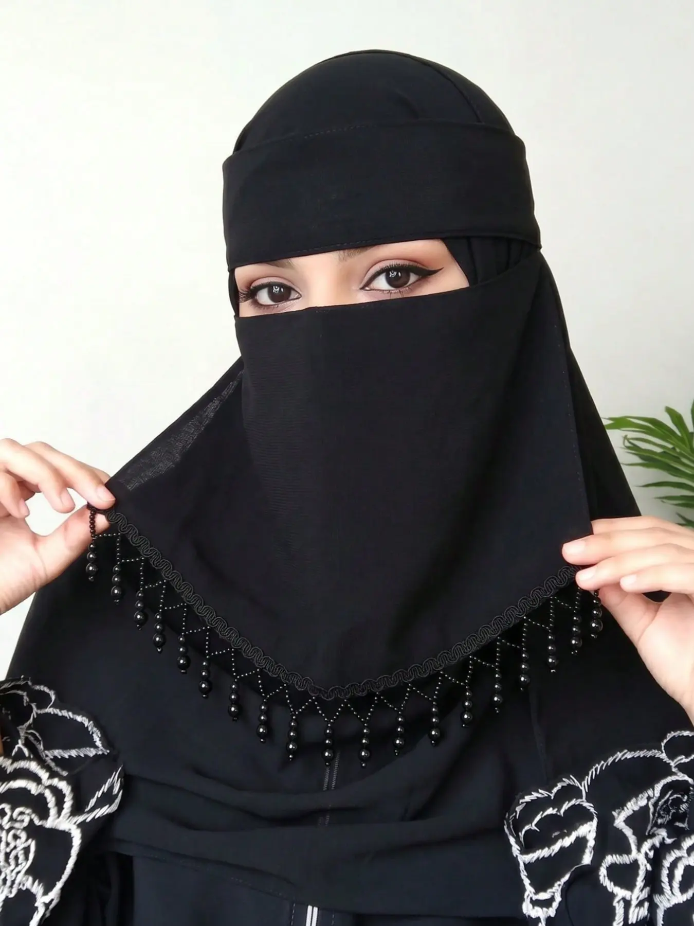 Women's Solid Color Chiffon Face Veil, Niqab, Elegant Arabic Conservative Hijab, Soft Middle Eastern Mask, Daily Wear for Dress