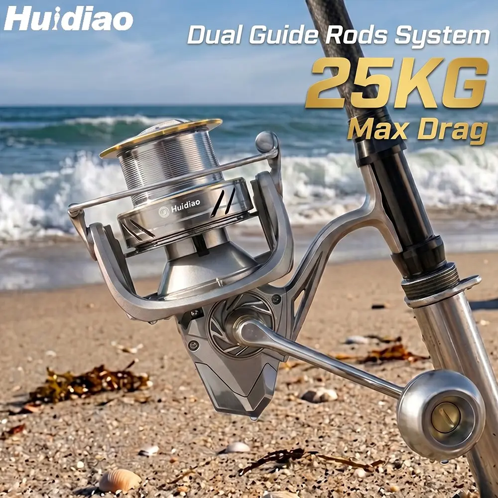 Huidiao Knight ST Surf Casting Reel 8000-14000 Series 25kg Max Drag 4.8:1 Heavy-Duty Saltwater Spinning Reel Stainless Steel Bearing for Carp Shark Pier Offshore Fishing