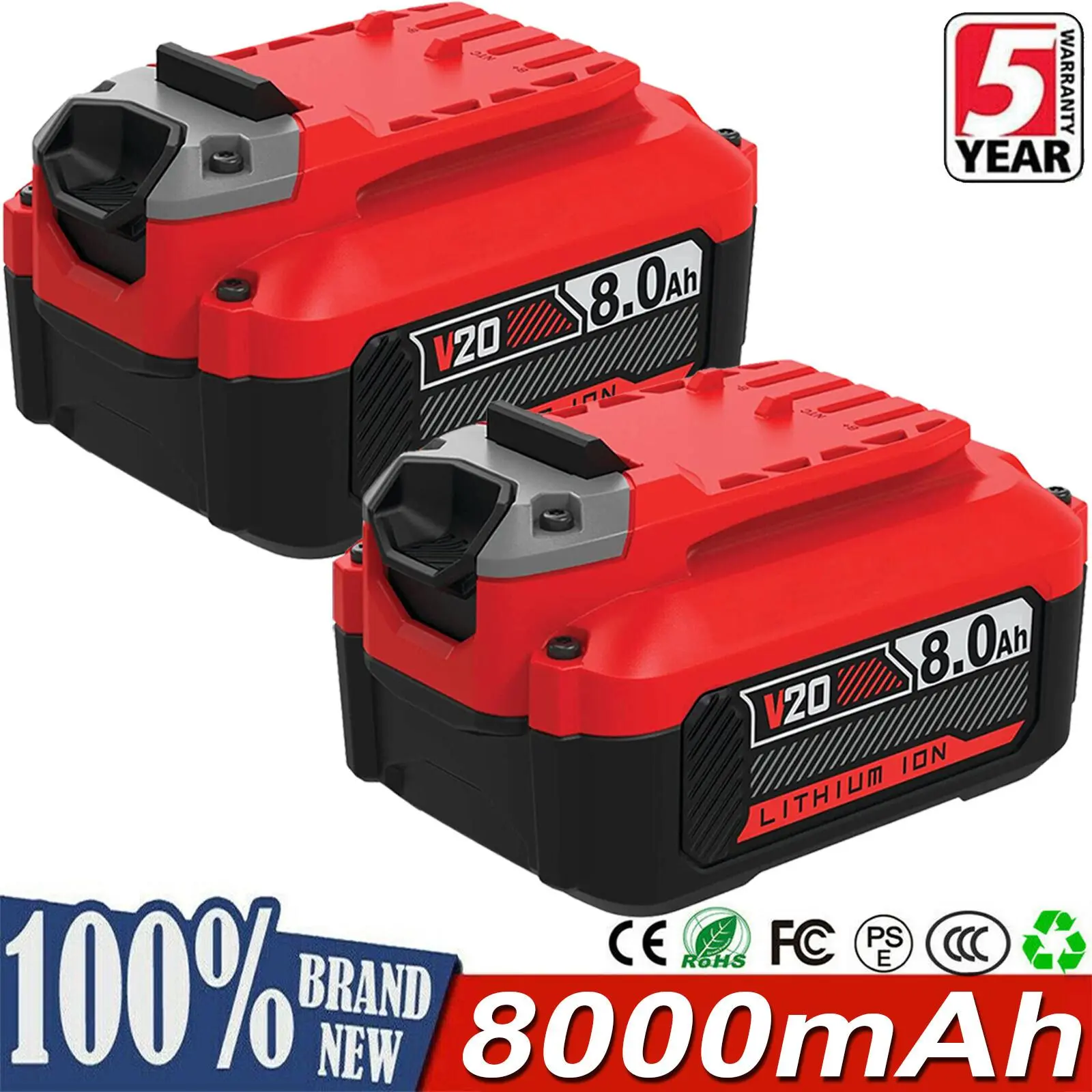 High quality  2 pack For Craftsman V20 20 Volt 8.0Ah Lithium-ion Battery Pack CMCB204 CMCB206 CMCB202 CMCB205  CMCB201 20V Cordless Power Tools Craftsman 20V Battery