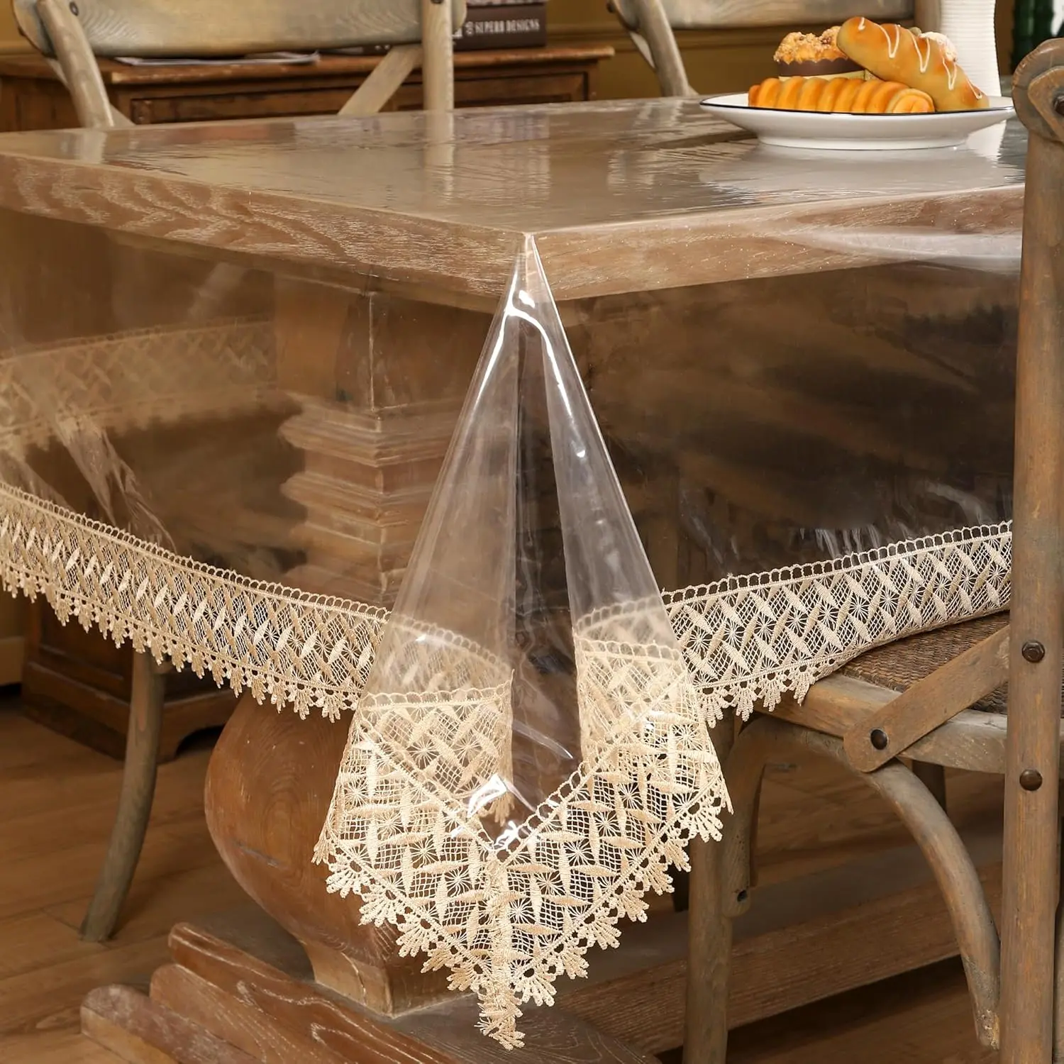 Clear Vinyl Tablecloth Protector Waterproof/Oil-Square Transparent Sheet Table Cover (54X84 Inch)