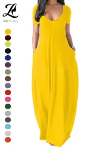 Women's Long Dress 2026, Coffee Color Casual Round Neck Short Sleeve Pockets Sleepwear, Soft Comfortable All-Season Dress