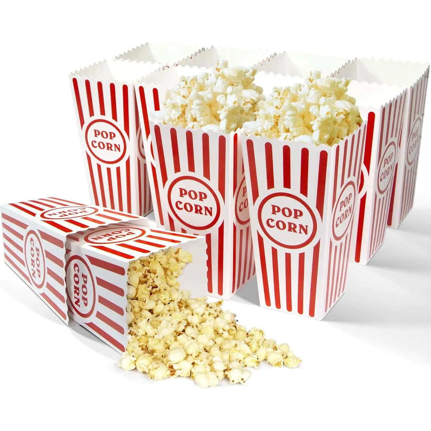 12 count Classic Popcorn Boxes, 46 oz Red & White Striped Cardboard Popcorn Container for Movie Night Party - 7.8" Tall x 3.9" Square