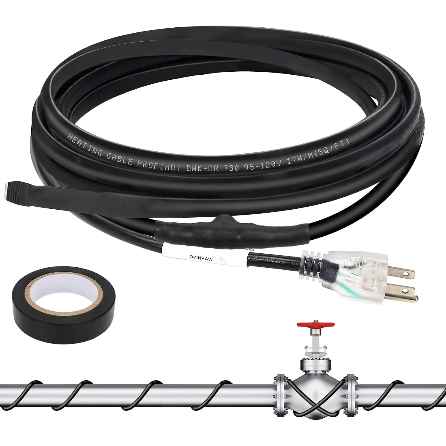 12FT Self-Regulating Pipe Heating Cable with Thermostat,Heat Tape for Water Pipe Freeze Protection,Pipes Heating Trace System for Home Supply Pipes,120V 5W/FT