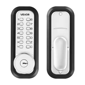 【DealsForYouDays】VEVOR Mechanical Keyless Entry Door Lock, 2.0 Code Upgrade, 4-7 Digits Code, Single-Sided Push Button Combination Mechanical Keypad Door Knob, Auto Locking, for Garden Gates, Indoor or Outdoor, Silver