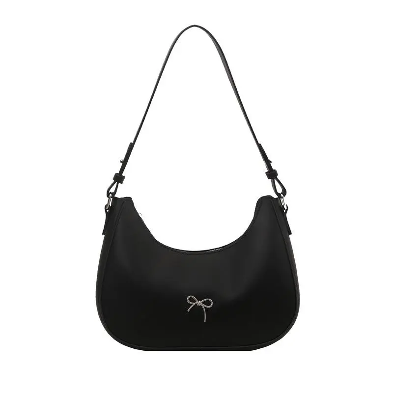 Women's Chic Retro Bow Decor Textured Underarm Handbag - High-Capacity Plain Casual Convertible Crossbody Bag with Adjustable Strap, Premium Fabric, Secure Zipper, Lightweight Design  Shopping, Commute, Pu, Handbags  Women, Satchel