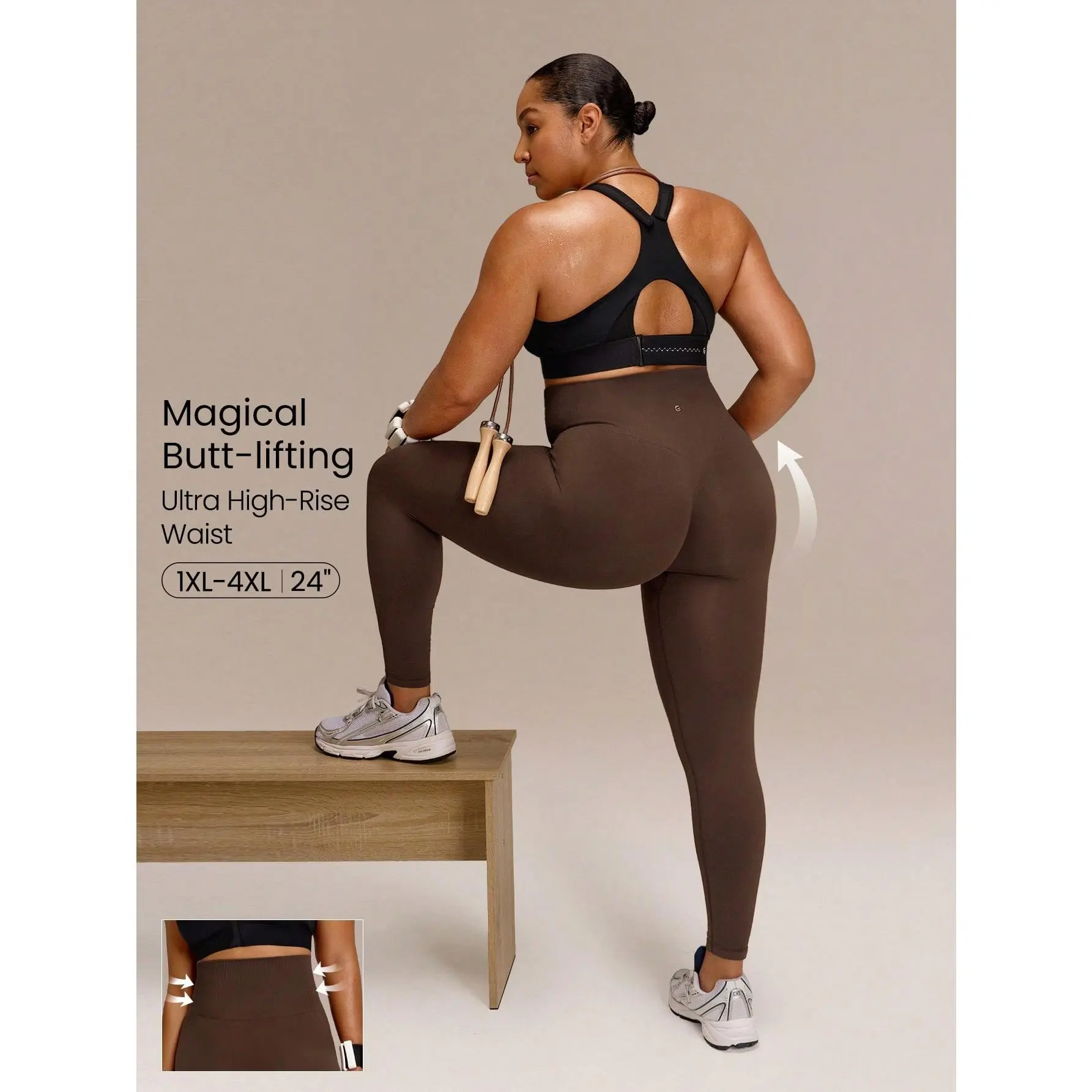 GLOWMODE Plus Size 24" Ultrafine Soft Seamless Powerful Strides Ultra-High Waist Tummy Control Scrunch Butt Lifting Leggings Running Workout Gym