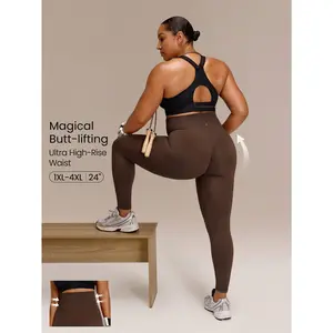 GLOWMODE Plus Size 24" Ultrafine Soft Seamless Powerful Strides Ultra-High Waist Tummy Control Scrunch Butt Lifting Leggings Running Workout Gym