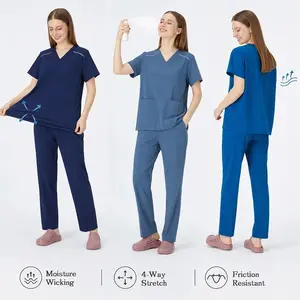 Nursing Uniform for Women V-neck Polyester Elastane Medical Clothes for Nurse Clinic Dental Working Outfits S05-02