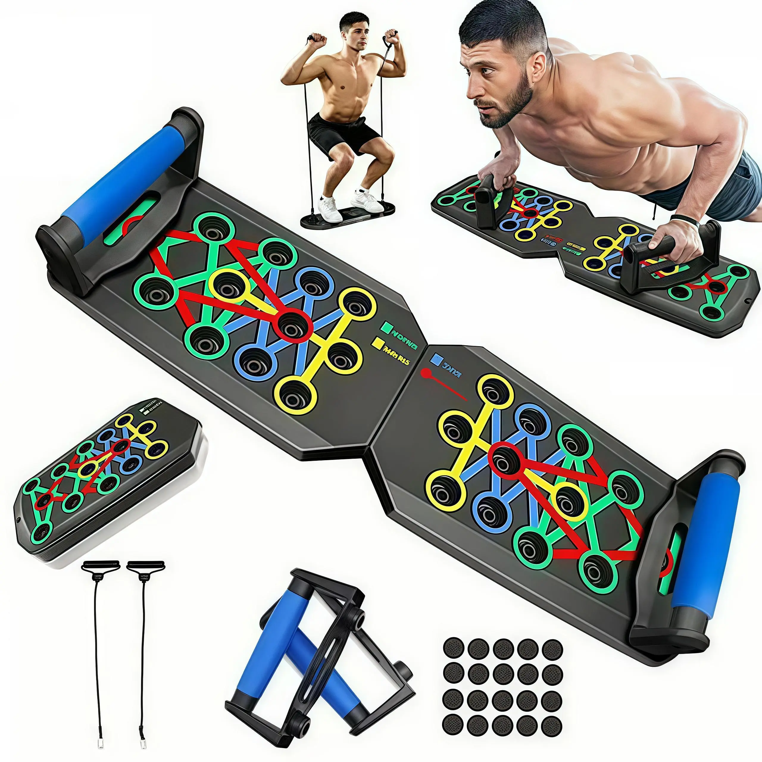 Push-up board Foldable Home Workout Equipment with Color-Coded System Multi-Functional Pushup Stands for Strength Training Chest Arms & Core Portable Gym Fitness Accessories for Men & Women