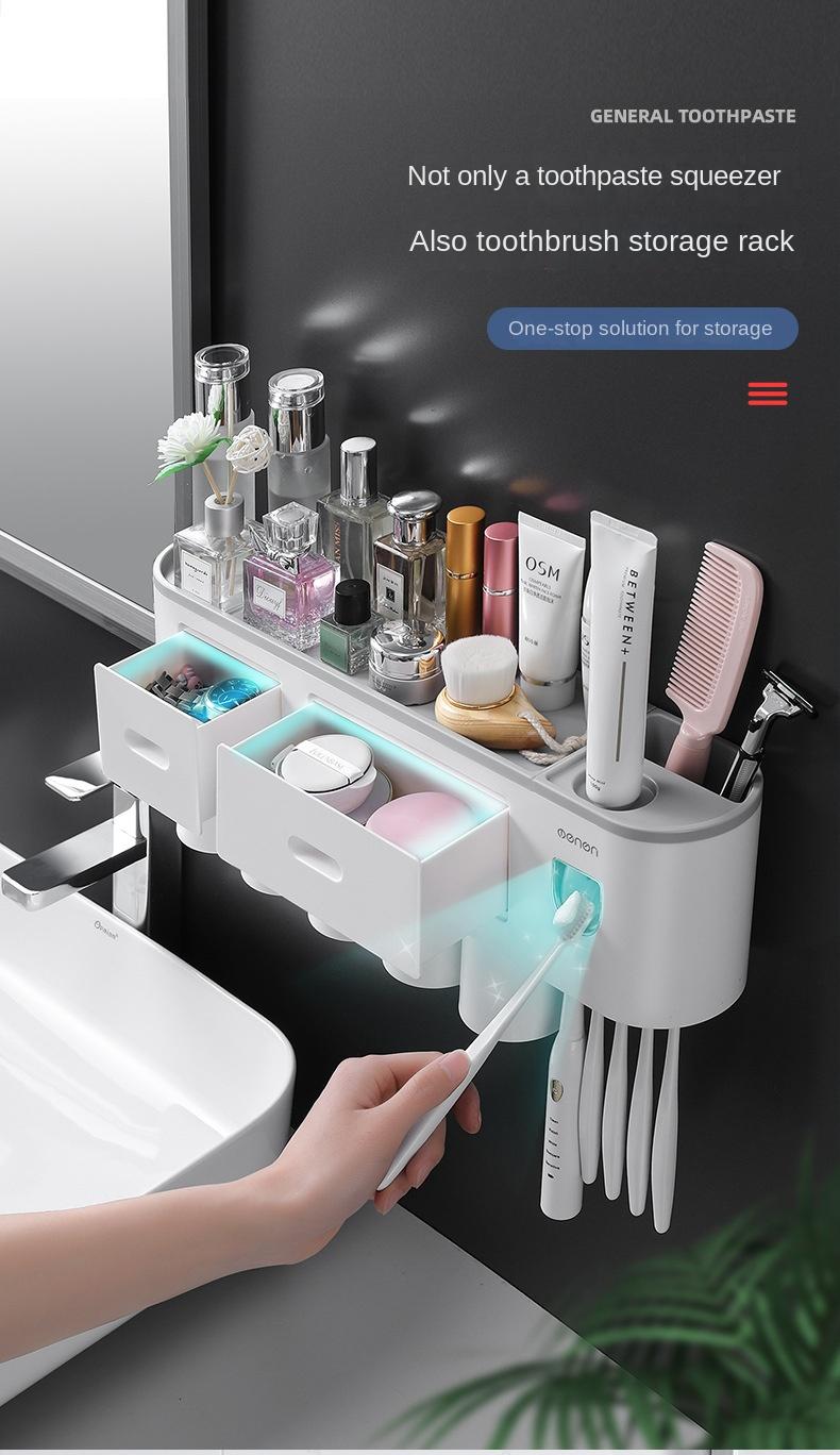 Creative toothbrush shelf, no punching, mouthwash, brushing cup, wall-mounted bathroom storage, automatic toothpaste squeezer toothbrush sterilizer