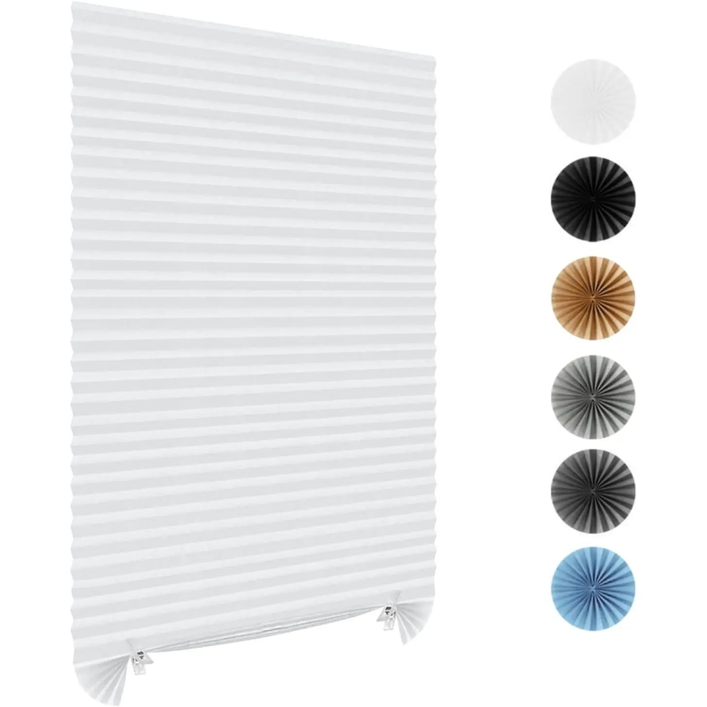No Drill Self Adhesive Stick On Paper Pleated Window Blinds (White, 35" W x 71" H) Temporary Light Filtering Clip On Shades for Kitchen Bedroom Bathroom Living Room Nursery