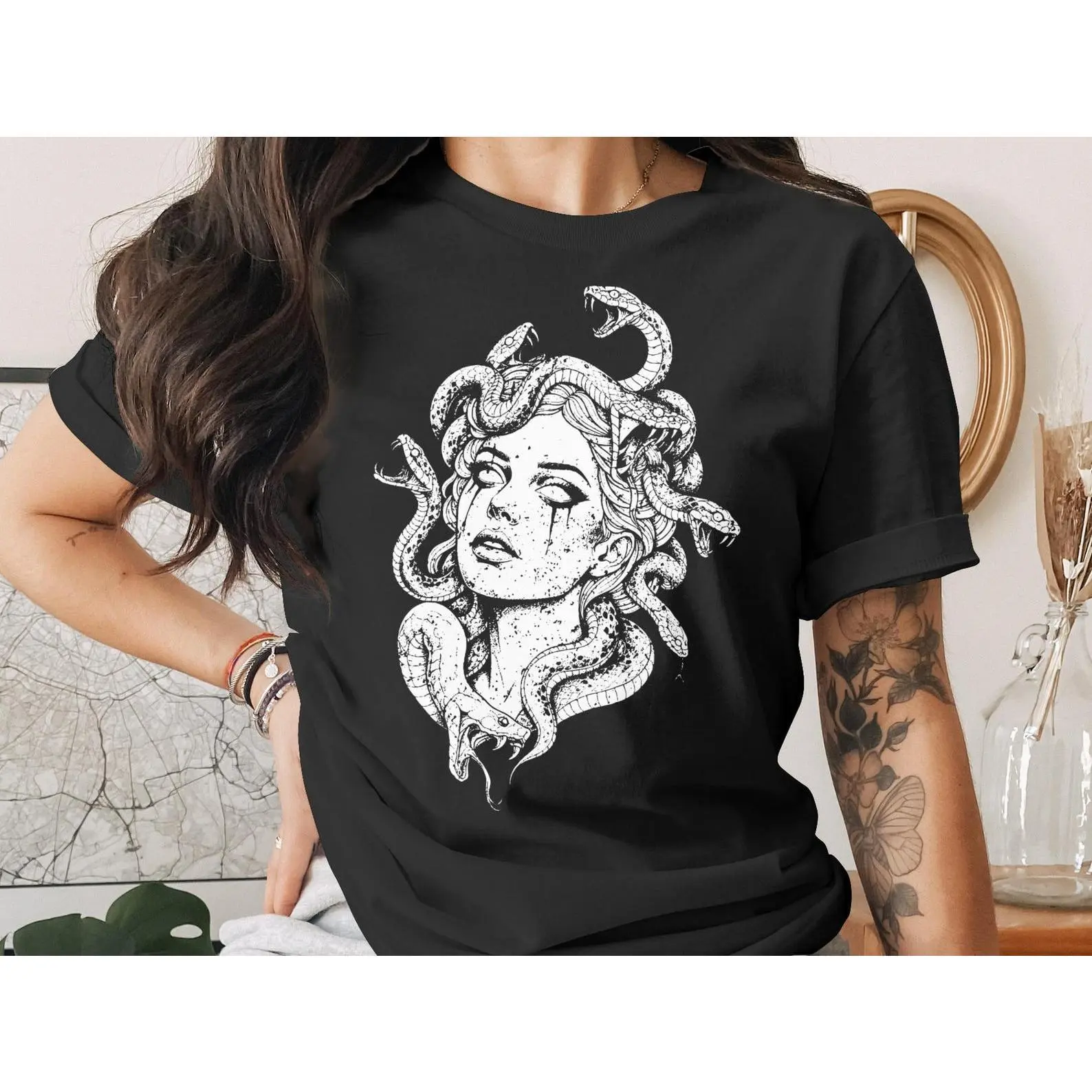 Medusa T-Shirt |   Gothic Mythology Goddess Tee |   Dark Academia Grunge Alt Snake Hair Graphic Shirt |   Edgy Witchy Top
