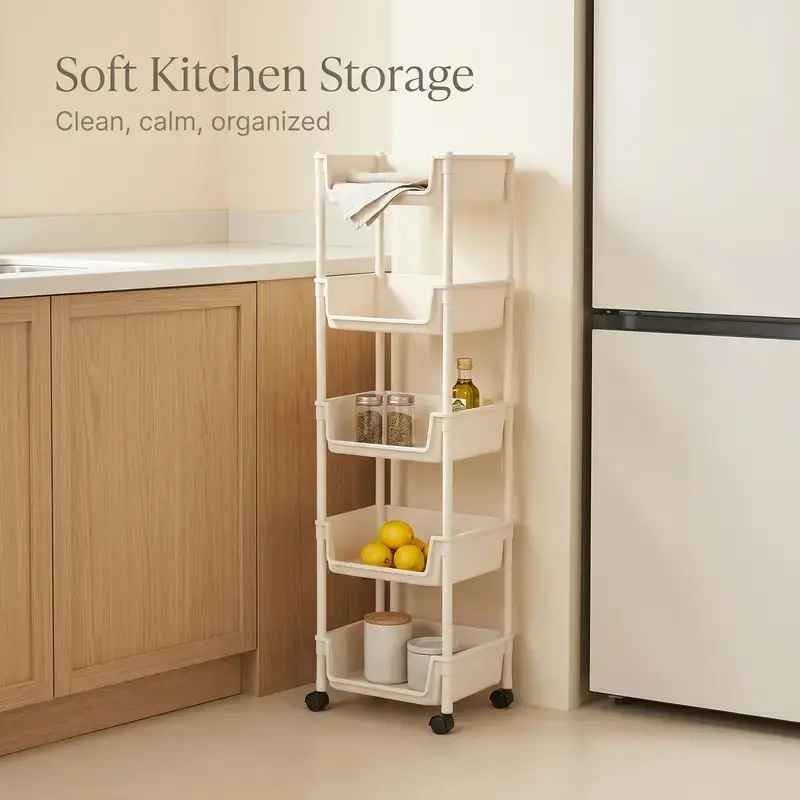 Smooth Lightweight Minimalist Rolling Storage Cart with Wheels, Storage Organizers, Multi-Layer Adjustable Freestanding Household Racks, Space-Saving Plastic Organizer, Portable Easy-Install Unit for Kitchen,Bathroom - Memorial Day Deals hat