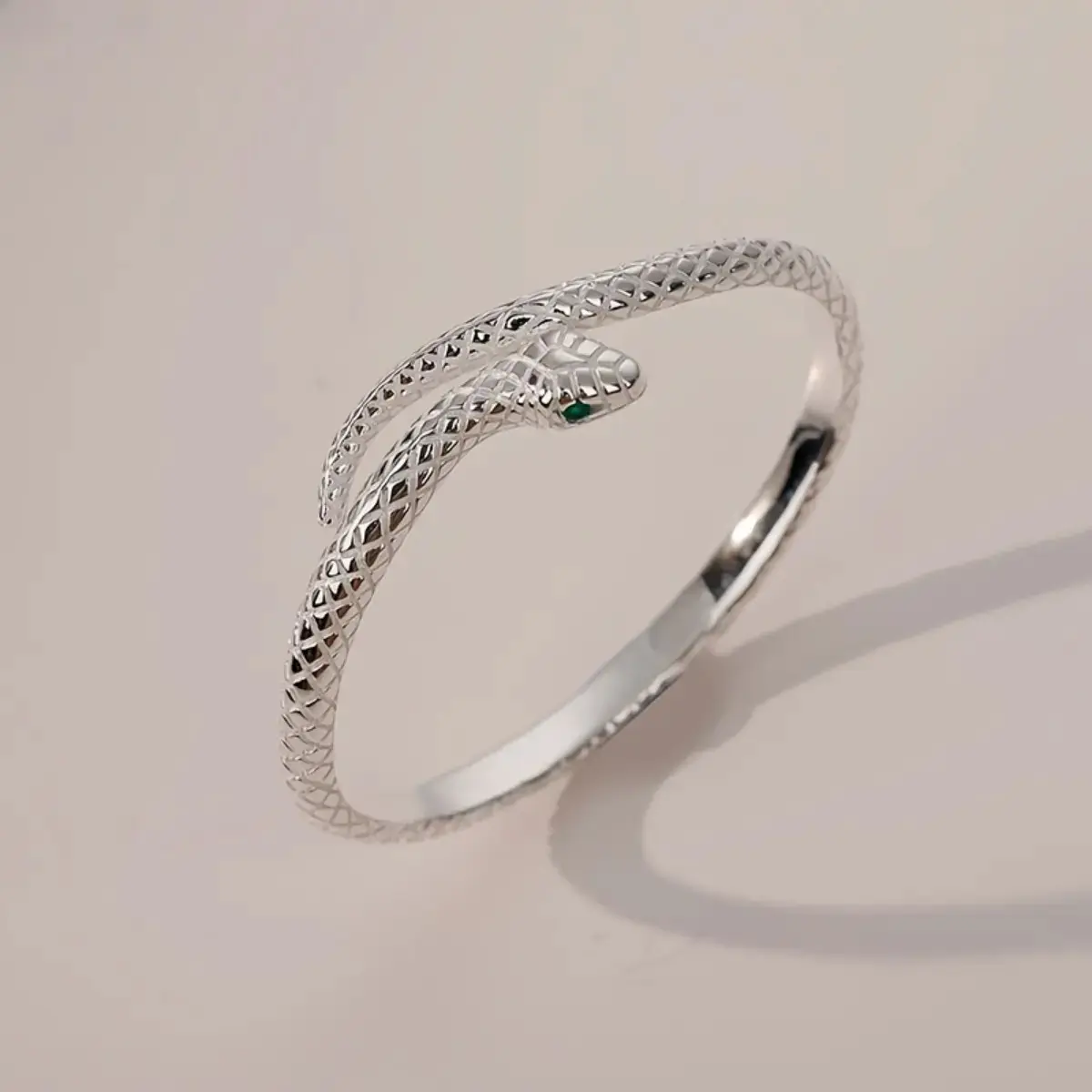 Women's 925 Sterling Silver Adjustable Fit Snake Shape Wristband, Punk Accessory with Green Zirconia Eyes, Hypoallergenic Sports Outdoor Jewelry Gift, Sporty Sports Wristbands