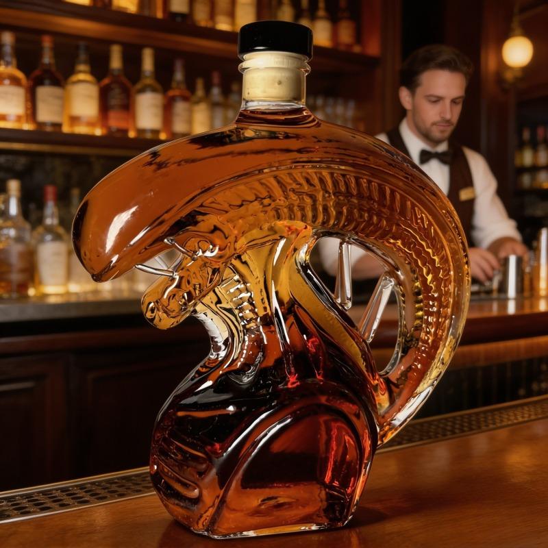 The Monster Decanter—an alien-themed glass decanter inspired by classic movie monsters. An exceptional collectible, it seamlessly combines the practical function of holding spirits with the decorative aesthetic of a creative display piece. (Glass)