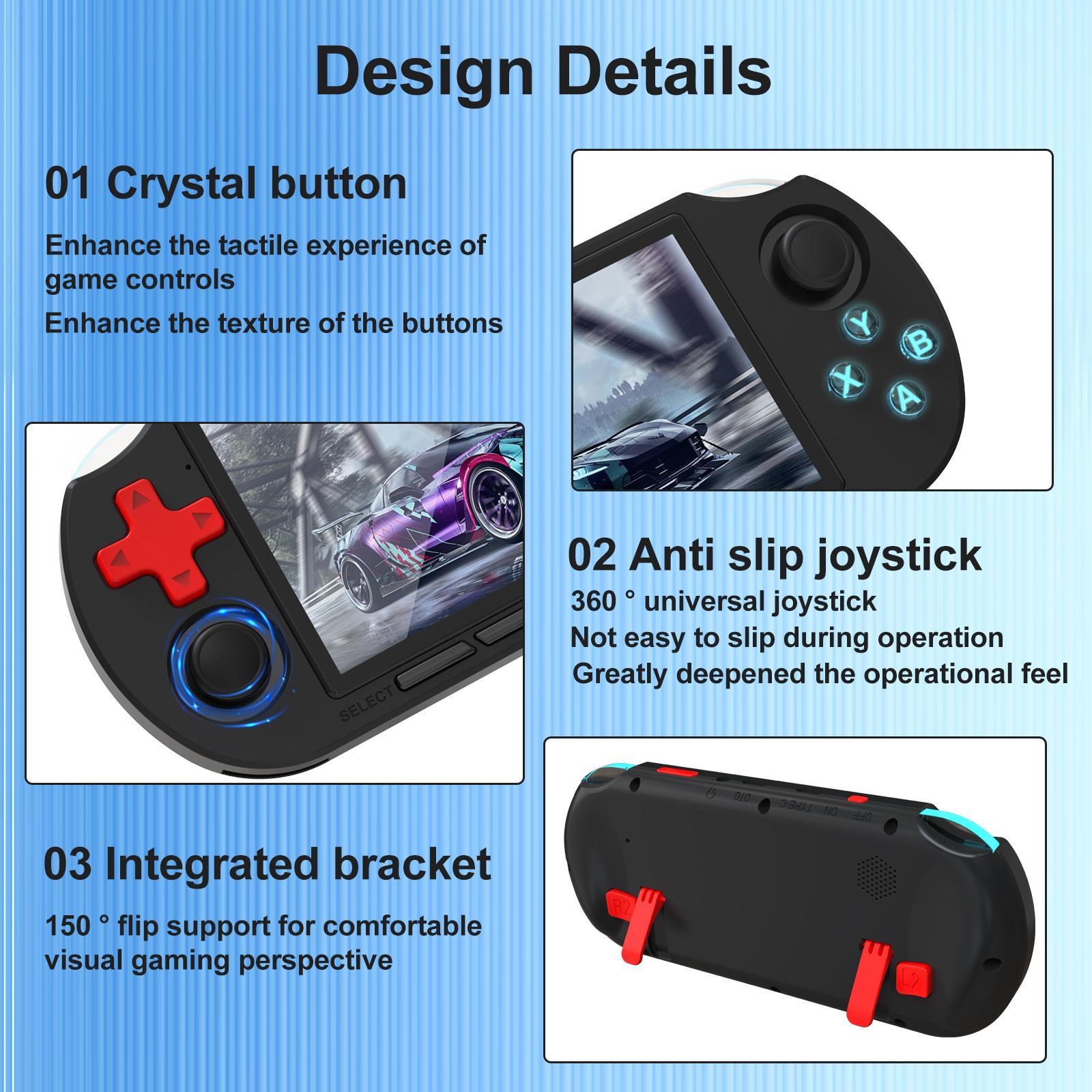 GAMINJA 4.5 Inch IPS Screen Portable Handheld Game Console, Dual-Core Retro Gaming Device with RGB Lighting Effects, Supports 14 Emulators Including PS1 GBA SFC