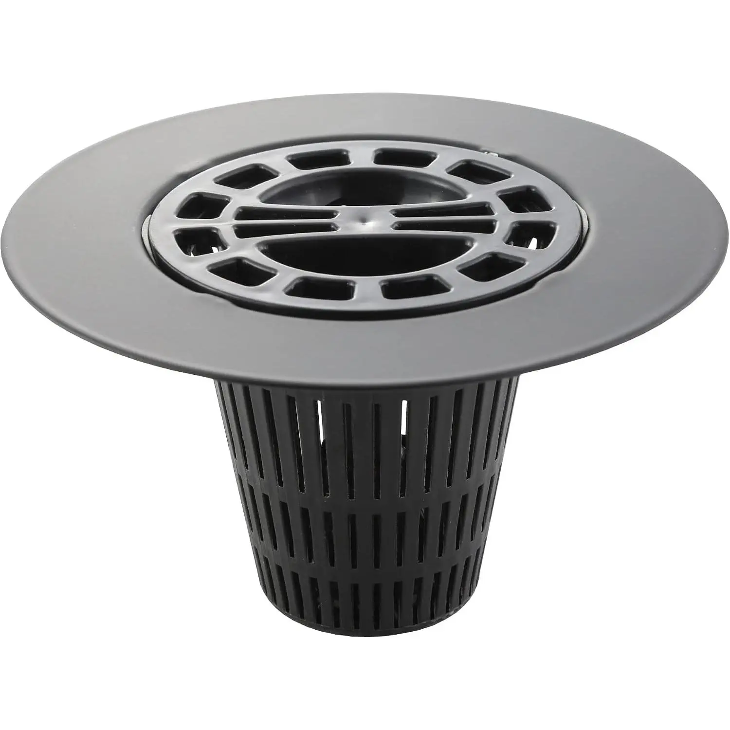 Snap-in Stainless Steel Metal Shower Drain Cover with In-Drain Hair Catcher, 4-1/4" Round Matte Black Strainer, Easy Plastic Installation (11086)