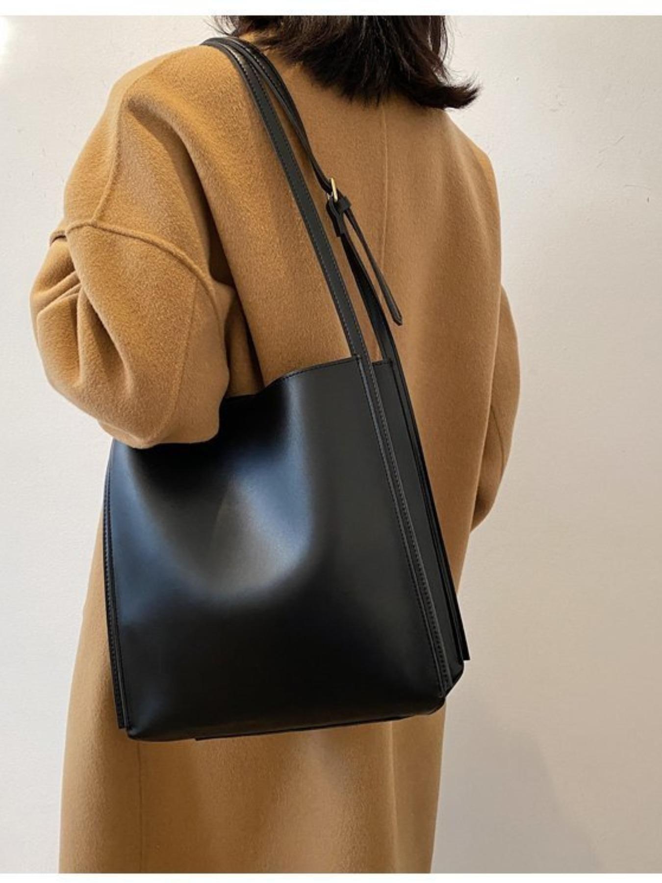 Women's Solid Color Shoulder Bag, Fashionable Large Capacity Tote Bag for Work & Daily Used, Casual Trendy Versatile High-quality Daily Commuting Bag