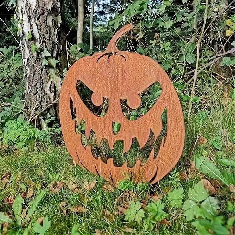 4 Vintage Metal Halloween Pumpkin Garden Plaques, Festive Jack Lantern Courtyard Signs, Outdoor Fall Art Statues for Garden, Lawn, Patio Decor