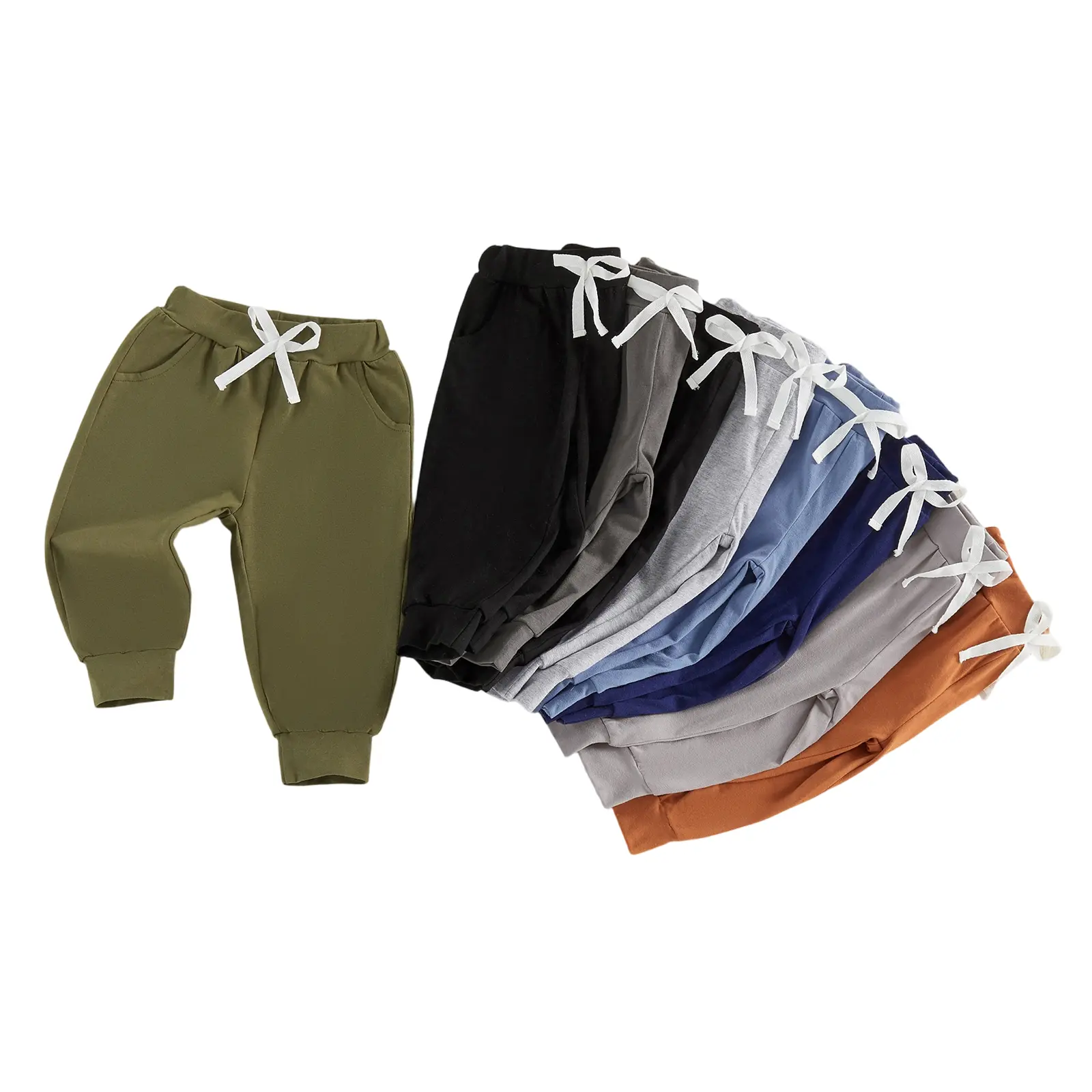 3-Pack Boys Casual Joggers Solid Color Pants Soft Breathable Athletic Trousers with Pockets 0-3 Years