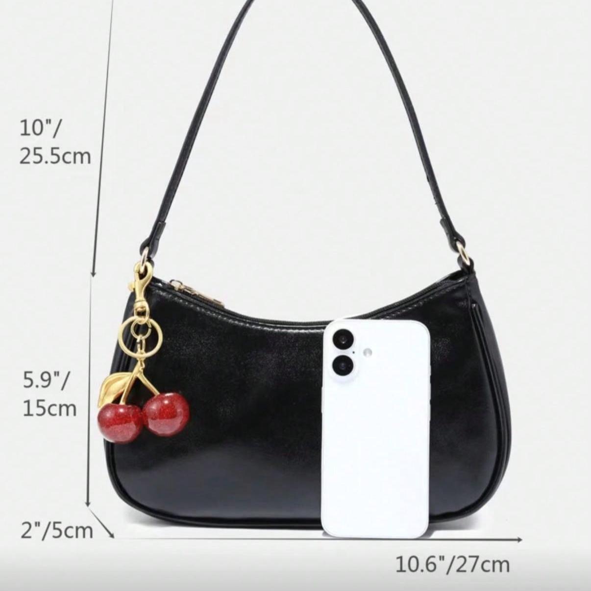 Novachic Women's Fall Outfits Handbag Floral Patterned Fabric Crossbody Bag Cute Pendant Decor Cherry Bags for Women Minimalist One Shoulder Bag, Zipper Closure, Retro Style, Underarm Bag, Suitable For Multiple Occasions