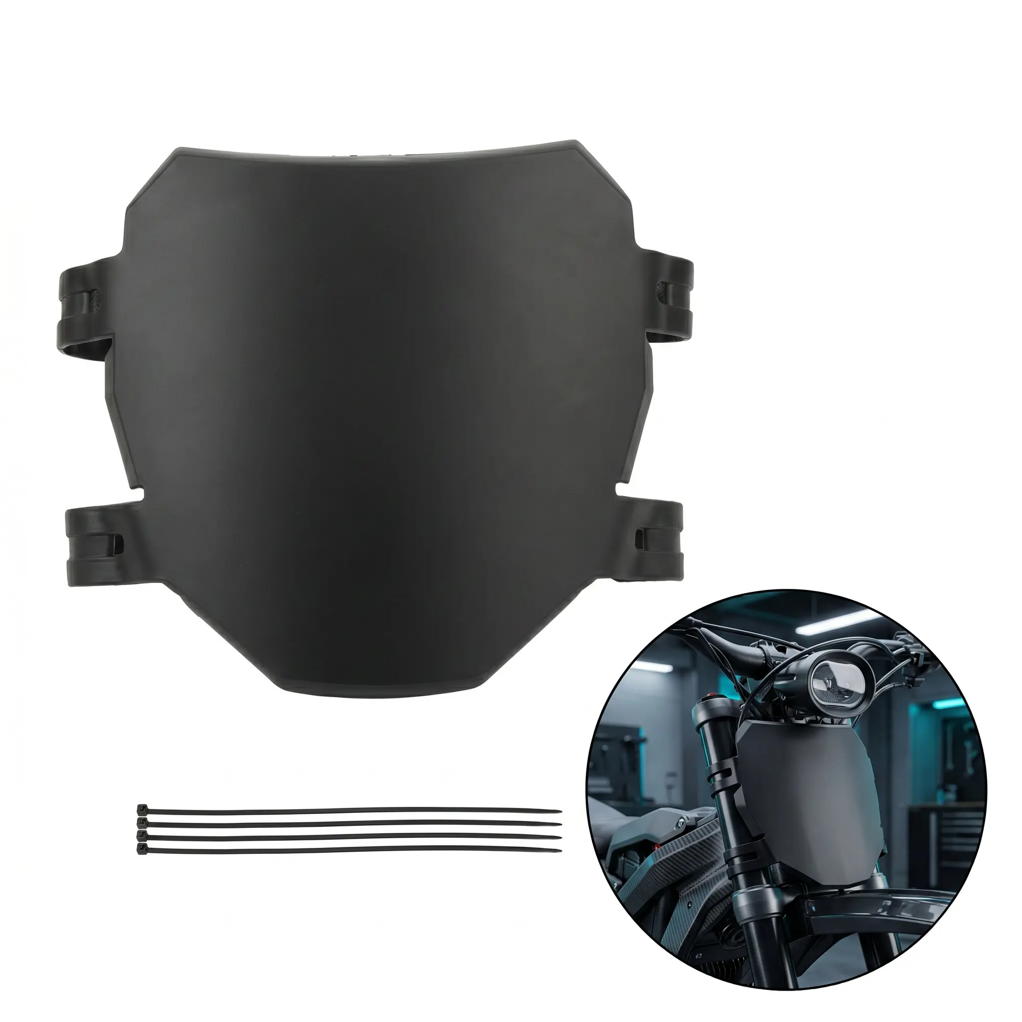 Universal Electric Dirt Bike Front Windshield Deflector, Thickened Impact Resistant PP Shield, No Drill Zip Tie Easy Install Matte Scratch Proof Fairing Cover for Adult Off Road E-Bike Trail Riders Motorcycle Mod Accessories-YY0